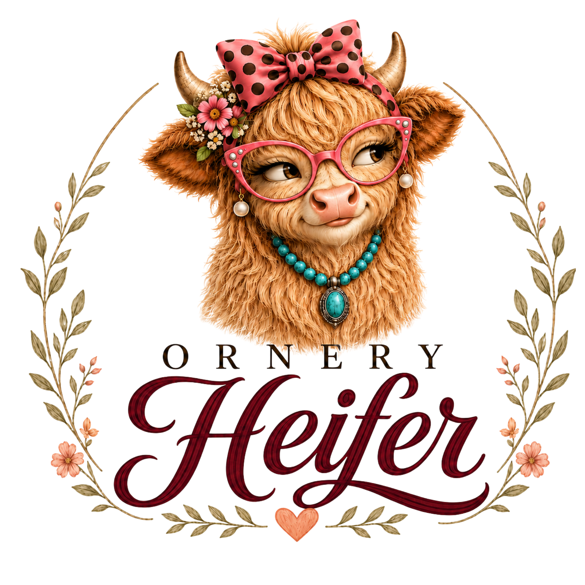 Heifer, Please! Podcast — Ms. Emsley the cow with pink glasses
